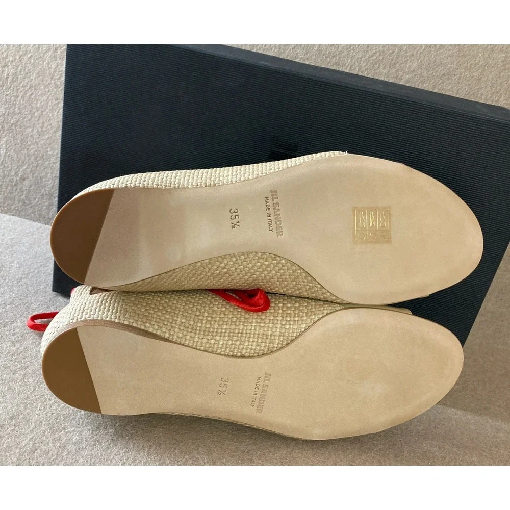 Jil Sander Raffia Woven‎ Sandals Size 35.5 New Wraparound Ankle Flat Italy $550
